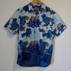 Blue Hawaiian Linen Shirt Button Up Floral Haight & Ashbury Mens Size Large